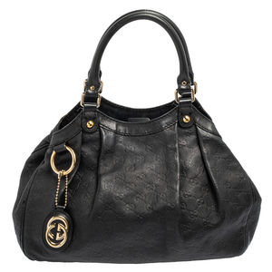 GUCCI Black ssima Leather Medium Sukey Tote
